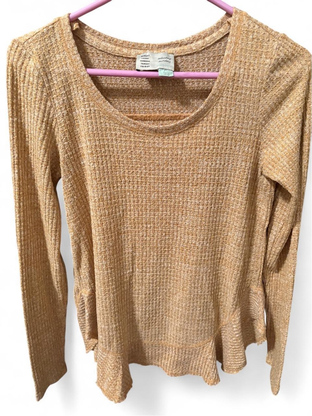 Saturday Sunday By Anthropology Cozy Scoop Neck Waffle Knit Sweater in Camel XS